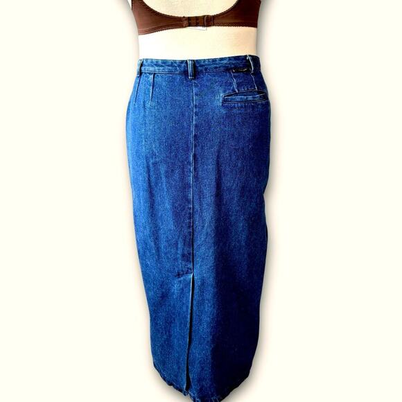 Mountain Lake Vintage 80s Denim Straight Pencil Blue Jean Maxi Skirt Size XL/16 - Picture 2 of 13